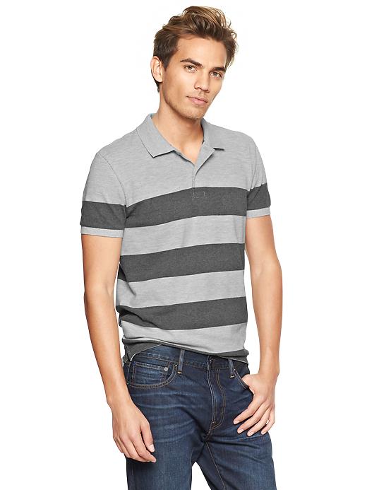 1 of 8 showing, with the color heather grey of product Wide striped pique polo