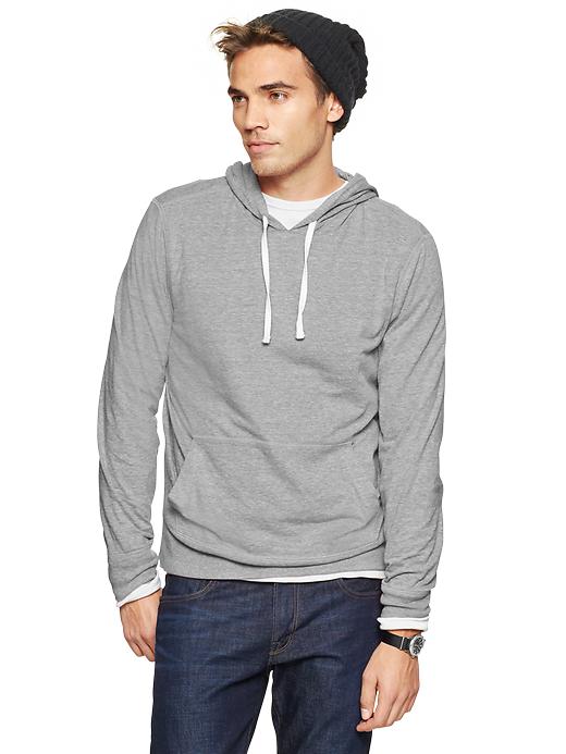 1 of 8 showing, with the color gun powder of product Tri-blend hooded T