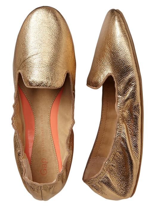 1 of 8 showing, with the color gold of product Metallic scrunch leather loafers