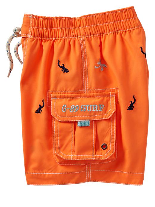 2 of 8 showing, with the color shocking orange 151360 of product Embroidered tropical swim trunks