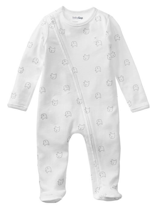 1 of 8 showing, with the color white of product Favorite bear zip footed one-piece