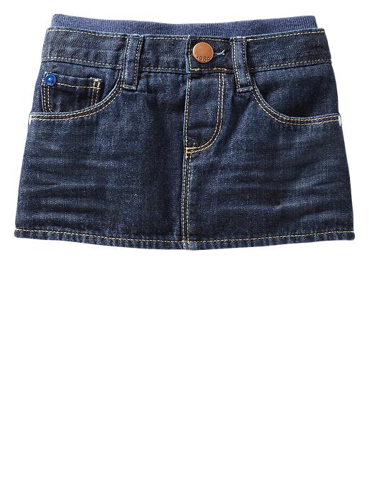 1 of 8 showing, with the color denim of product Pull-on denim mini skirt