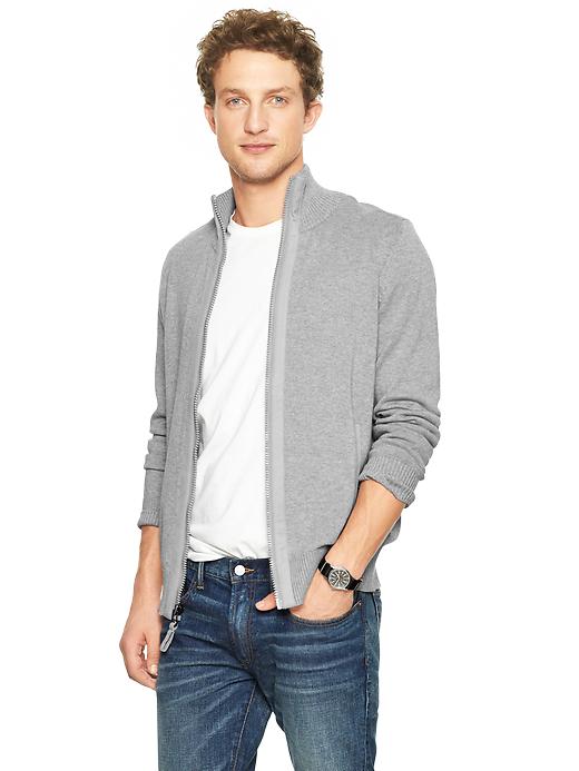 1 of 8 showing, with the color light heather gray of product Zip mockneck sweater