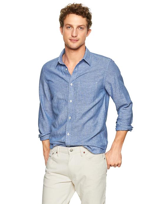1 of 8 showing, with the color blue of product Linen-cotton striped shirt