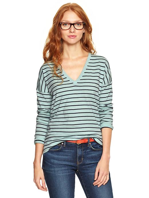 1 of 8 showing, with the color navy stripe of product Luxlight stripe V-neck sweater