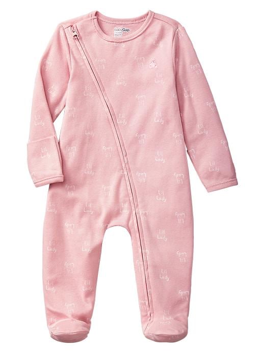 1 of 8 showing, with the color pure pink of product Favorite lil lady zip footed one-piece