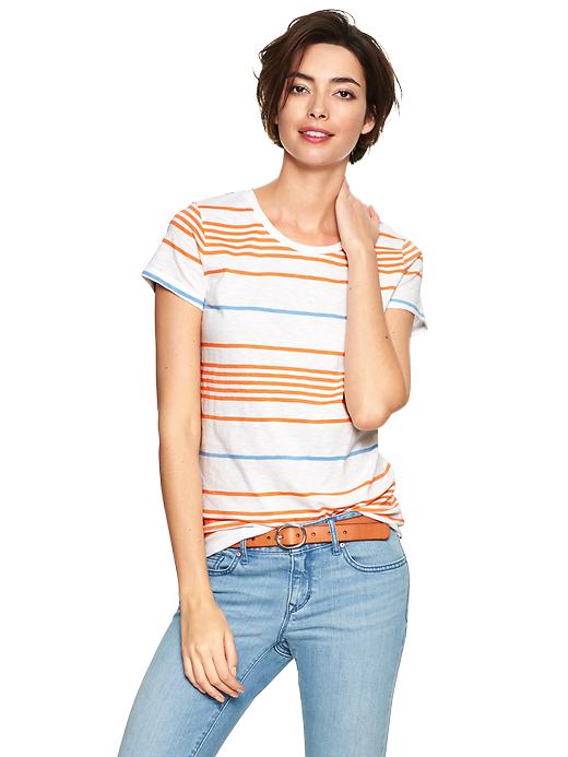 1 of 8 showing, with the color white stripe of product Essential multi-color stripe crew tee