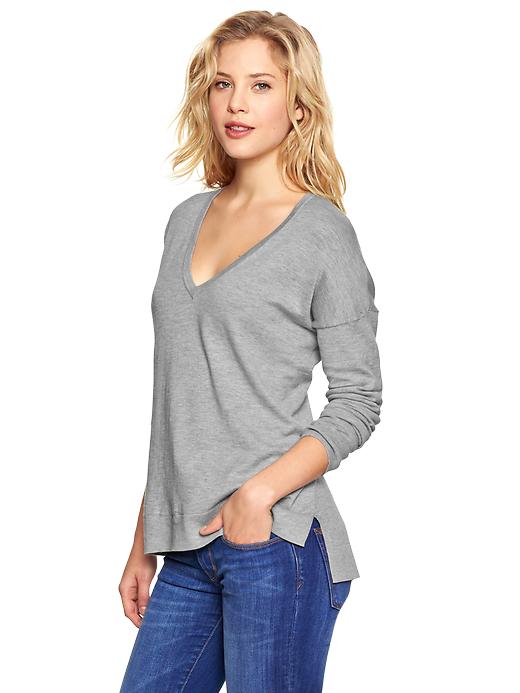 1 of 8 showing, with the color heather gray of product Luxlight V-neck sweater