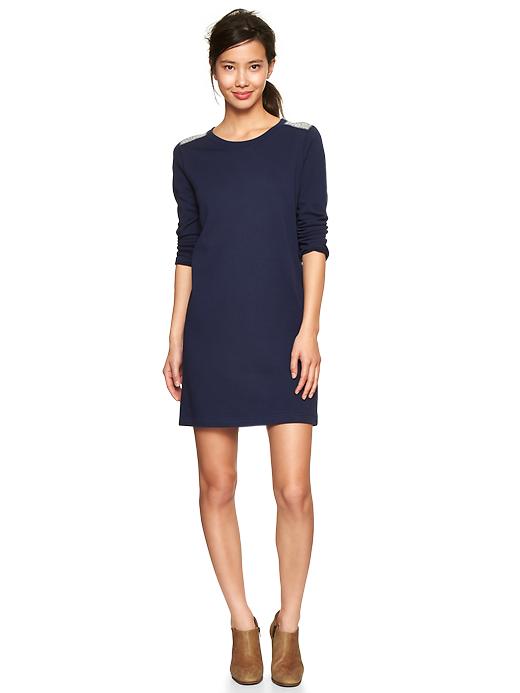 1 of 8 showing, with the color dark night of product Eyelet-back sweatshirt dress