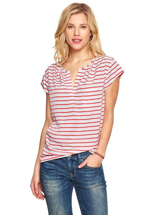 1 of 8 showing, with the color red & white stripe of product Stripe slit-neck top