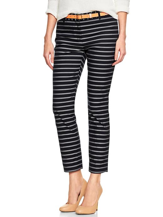 1 of 8 showing, with the color white & navy stripe of product Slim cropped stripe pants