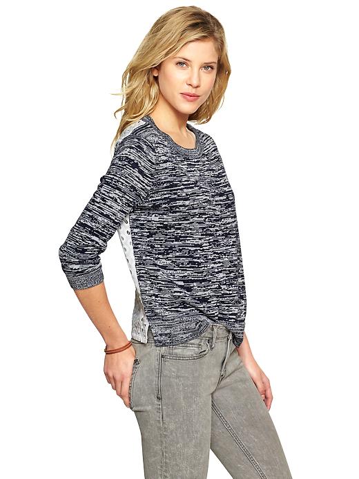 1 of 8 showing, with the color navy heather of product Eyelet-back sweater