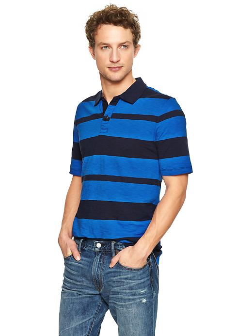 1 of 8 showing, with the color navy stripe of product Lived-in double-striped polo