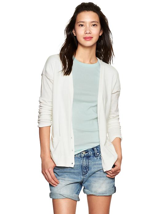 1 of 8 showing, with the color off white of product Luxlight V-neck cardigan
