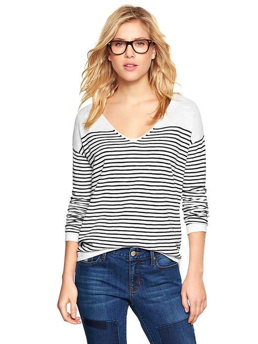 1 of 8 showing, with the color white stripe of product Stripe V-neck sweater