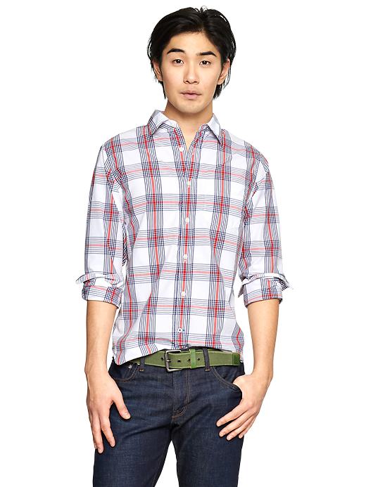 1 of 8 showing, with the color faded red of product Lived-in wash plaid shirt