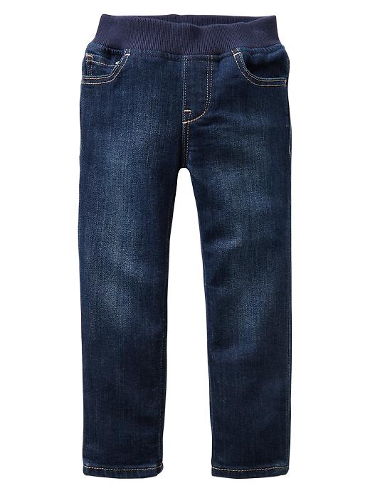 1 of 8 showing, with the color dark wash of product Knit-waist skinny jeans