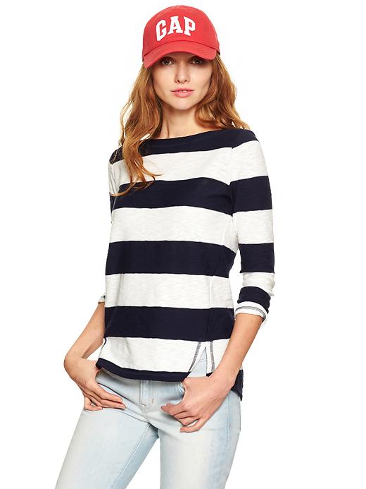 1 of 8 showing, with the color navy & white stripe of product Stripe boatneck tee