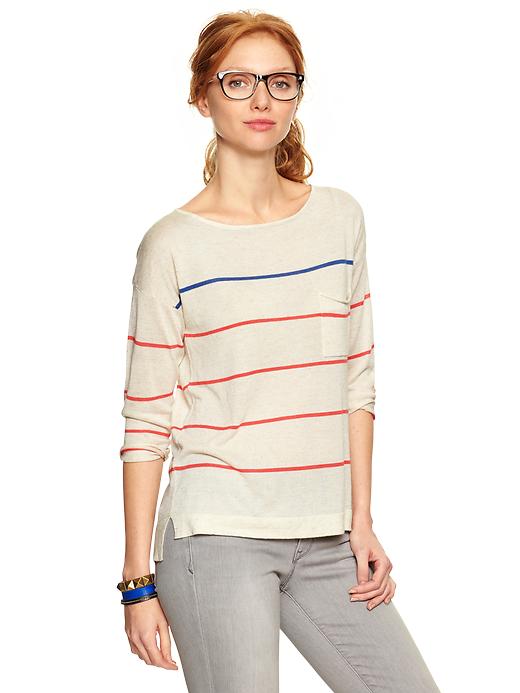 1 of 8 showing, with the color off white of product Contrast-stripe boatneck sweater