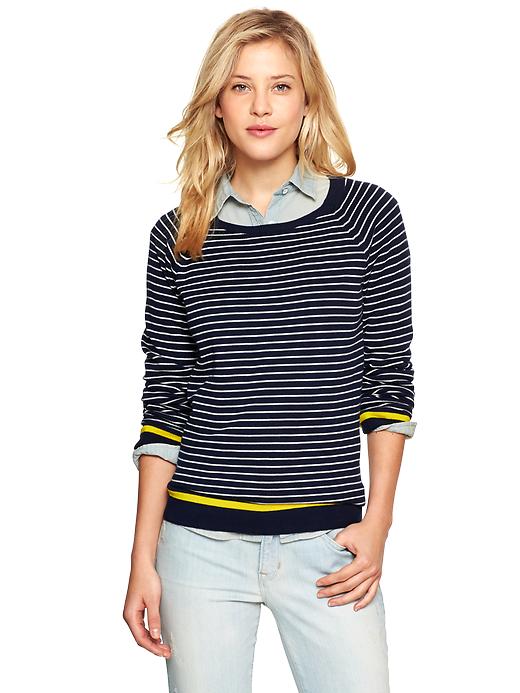 1 of 8 showing, with the color navy stripe of product Contrast-trim stripe sweater