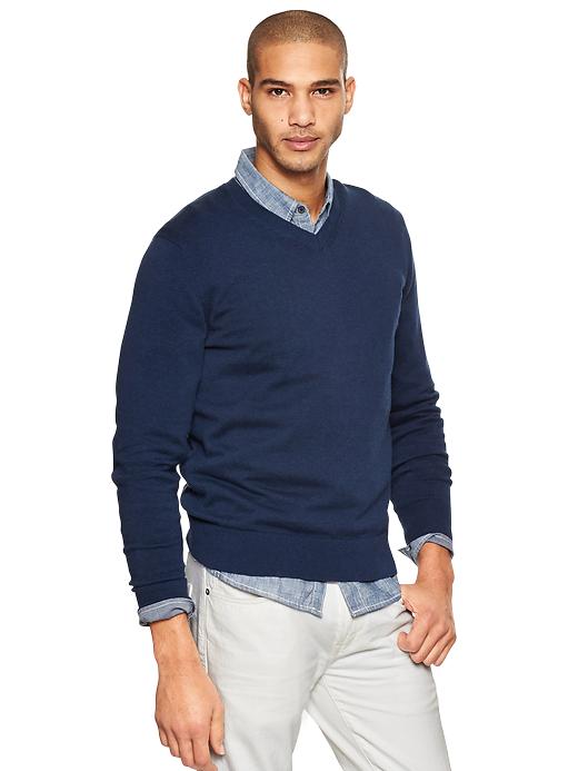 1 of 8 showing, with the color navy heather of product Cotton V-neck sweater