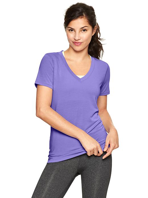 1 of 8 showing, with the color pale periwinkle of product GapFit Breathe V-neck tee