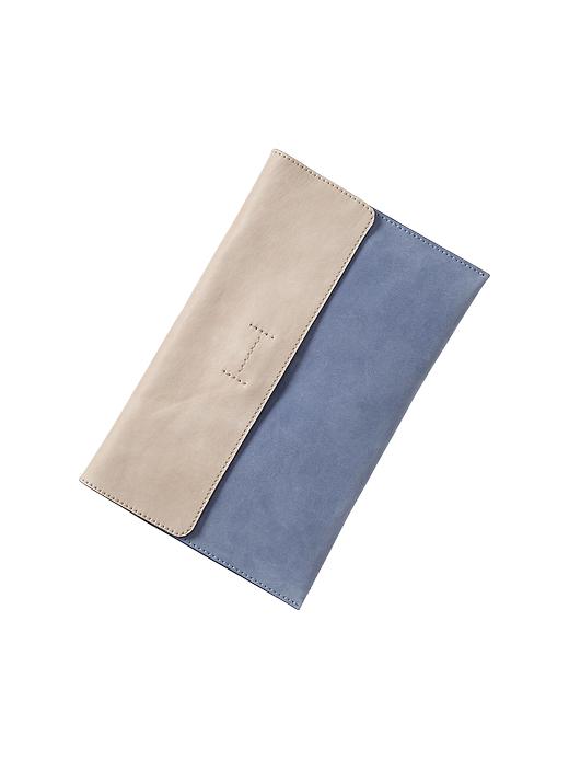 1 of 8 showing, with the color new capri blue of product Colorblock leather envelope clutch