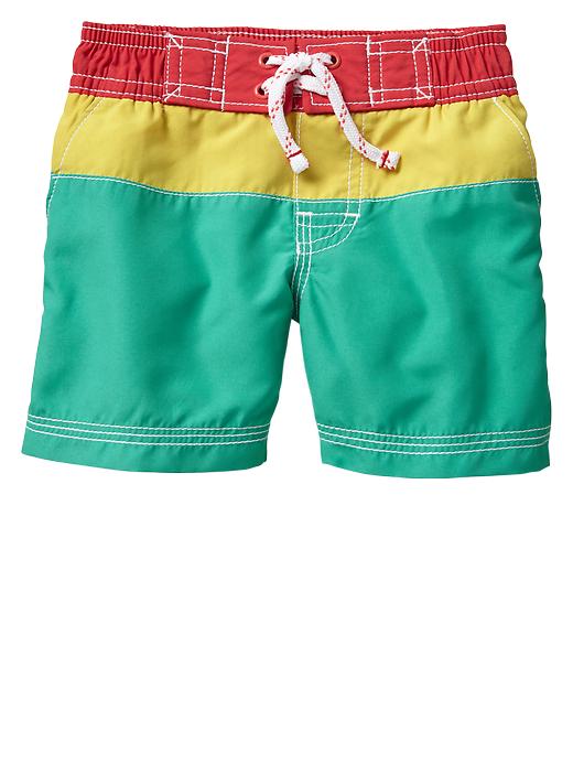 1 of 8 showing, with the color egyptian turquoise of product Colorblock swim trunks