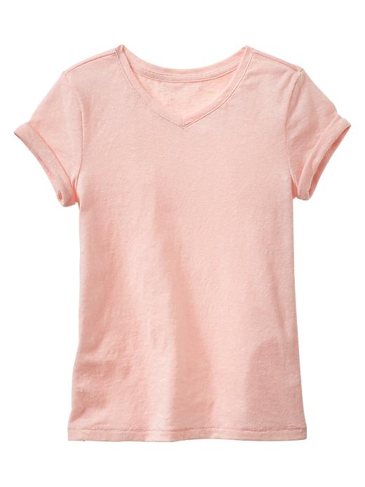 1 of 8 showing, with the color pink cameo of product V-neck cuffed T