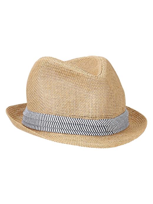 View large product image 1 of 1. Stripe straw fedora