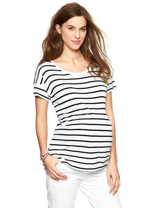1 of 8 showing, with the color white stripe of product Striped curved hem T