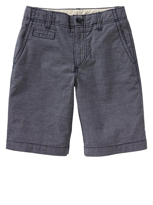 1 of 8 showing, with the color dark blue of product Flat-front shorts