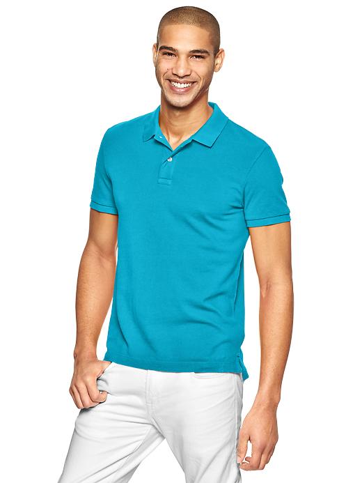 1 of 8 showing, with the color cyan blue of product Modern pique polo