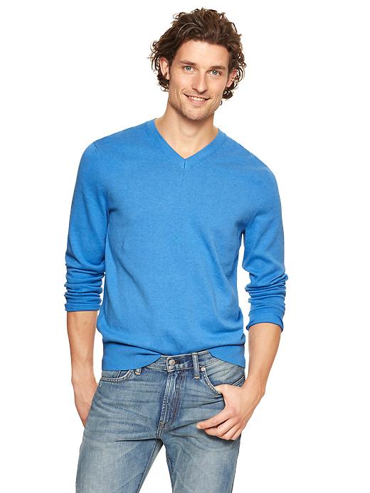1 of 8 showing, with the color blue of product Cotton V-neck sweater