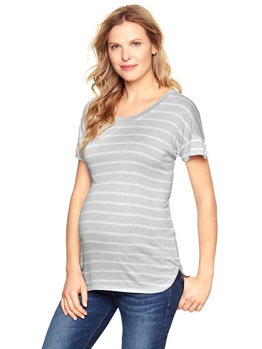 1 of 8 showing, with the color gray stripe of product Striped curved hem T