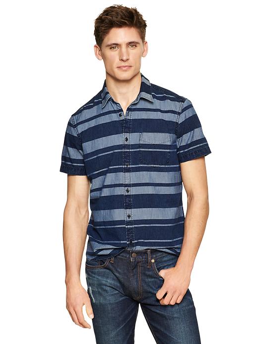 Image number 1 showing, Striped chambray worker shirt