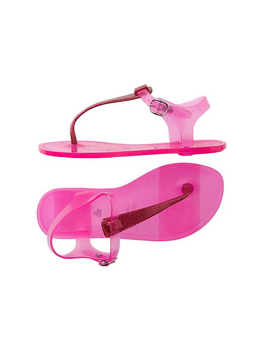 1 of 8 showing, with the color pink metallic of product T-strap glitter jelly sandals