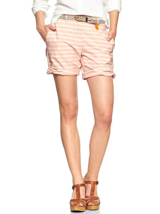 1 of 8 showing, with the color peach stripe of product Stripe boyfriend roll-up shorts