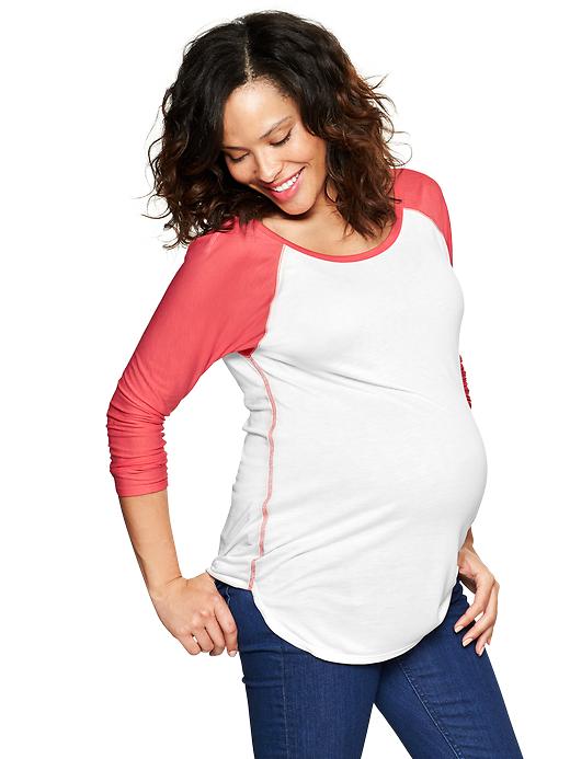 1 of 8 showing, with the color optic white of product Three-quarter sleeve baseball T