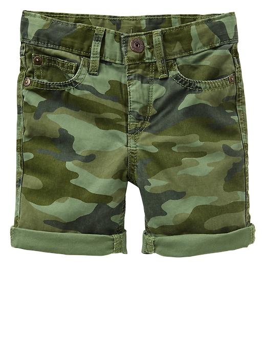 1 of 8 showing, with the color loden of product Camo flat front shorts