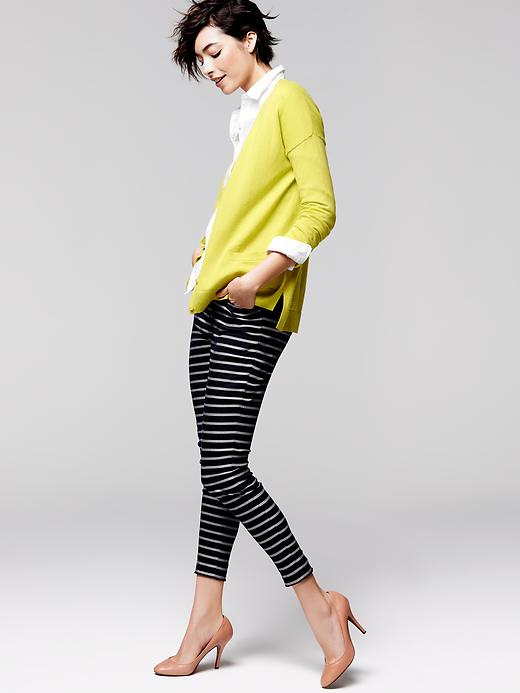2 of 8 showing, with the color white & navy stripe of product Slim cropped stripe pants