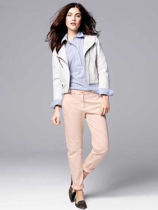 2 of 8 showing, with the color pink of product Piped broken-in straight khakis