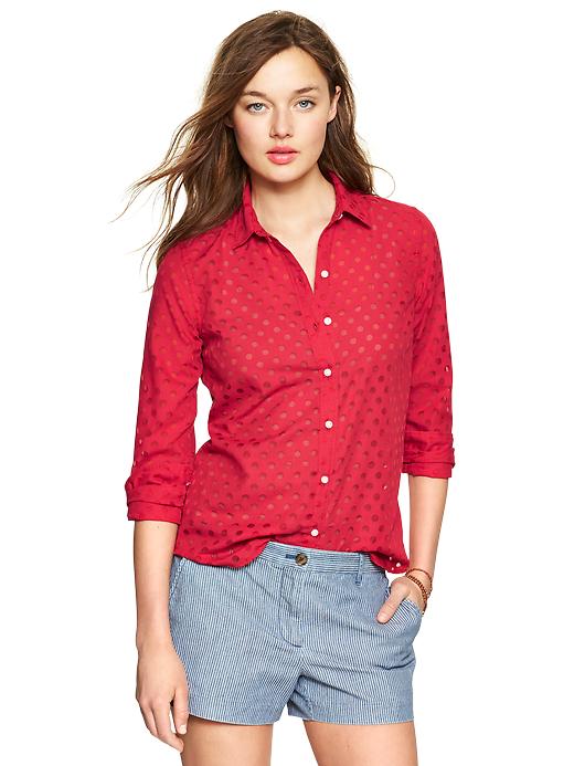 1 of 8 showing, with the color strawberry field of product Fitted boyfriend burnout dot shirt