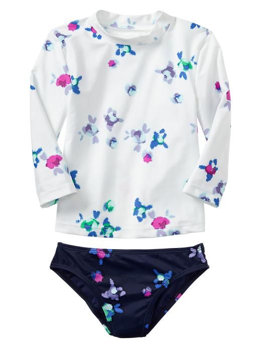 1 of 8 showing, with the color off white of product Printed rashguard two-piece