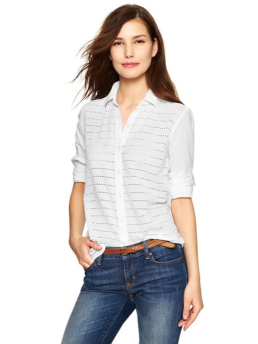Image number 1 showing, Fitted boyfriend eyelet-stripe shirt
