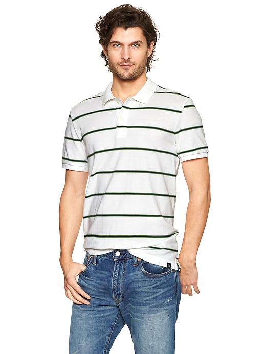 1 of 8 showing, with the color navy green stripe of product Tri-striped pique polo
