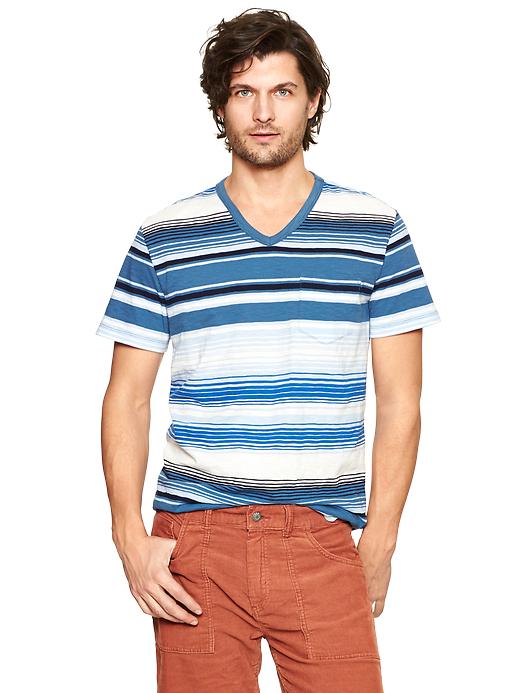 1 of 8 showing, with the color blue stripe of product Lived-in variegated striped T-shirt