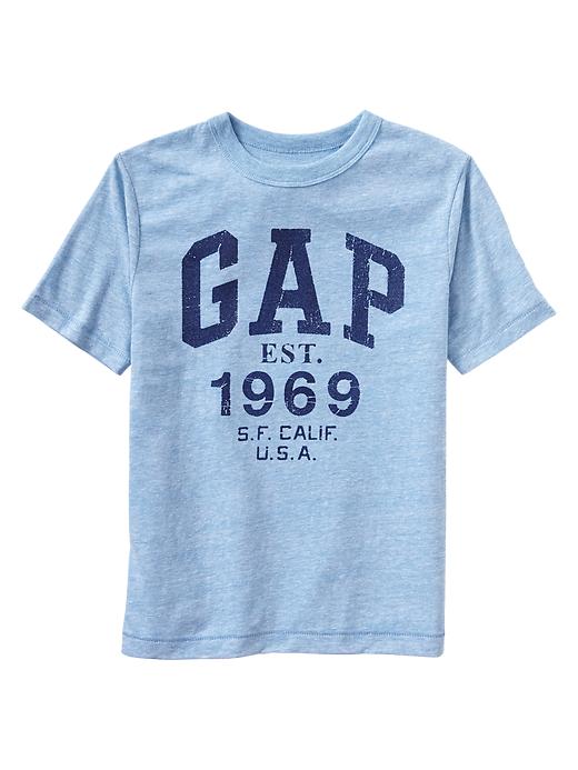 1 of 8 showing, with the color baltic blue of product Distressed arch logo tee