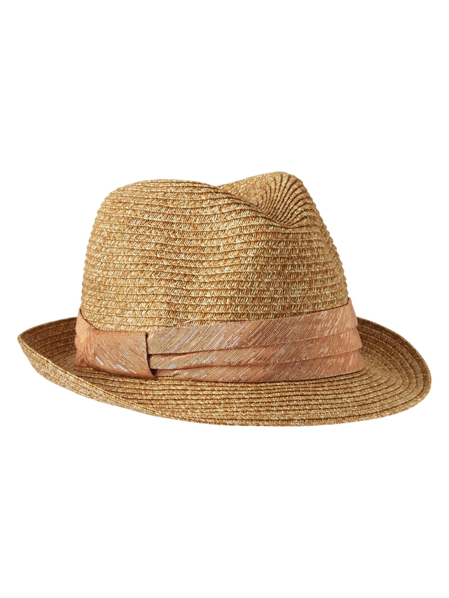 Metallic banded straw fedora Gap