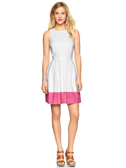 1 of 8 showing, with the color pink colorblock of product Sleeveless colorblock fit & flare dress